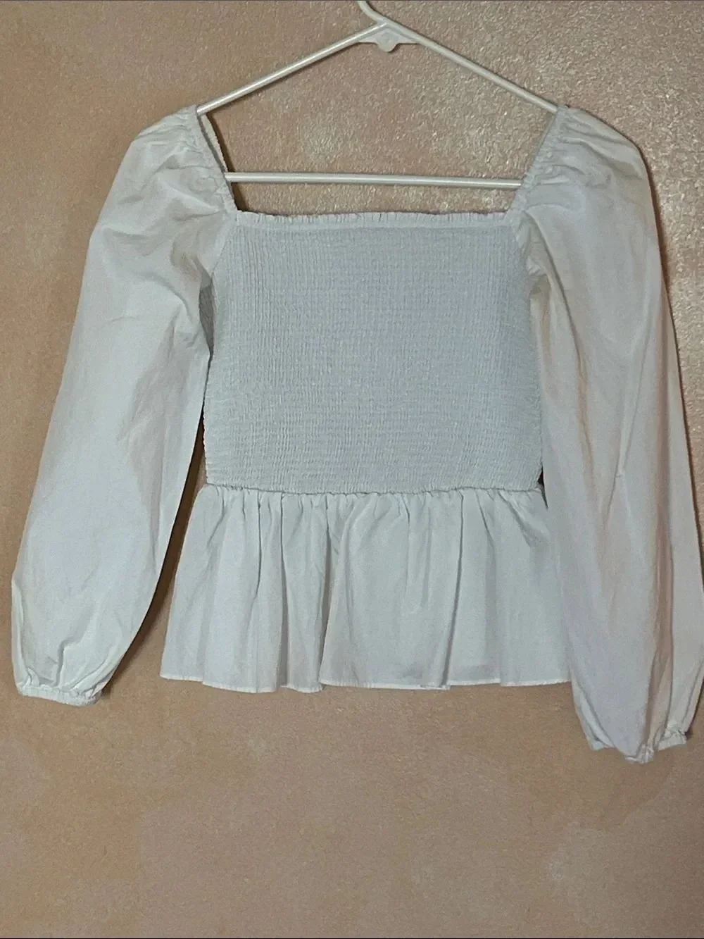 J. Crew Thomas Mason White Smocked Peplum Long-Sleeve Top size 4